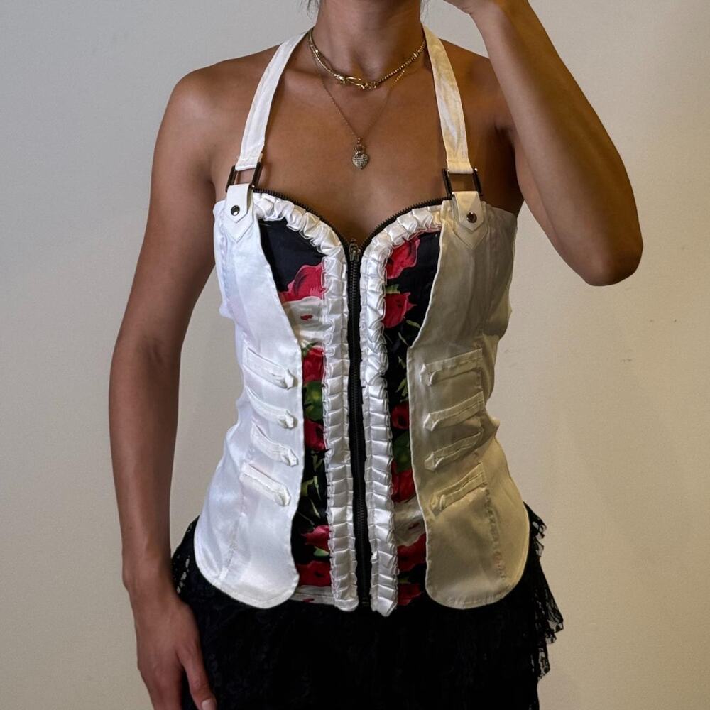 White and Black Floral Corset M